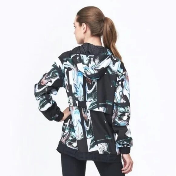 Nike Women's Black/Multi Marble-Print Half-Zip Hooded Jacket I Large - Picture 2 of 8